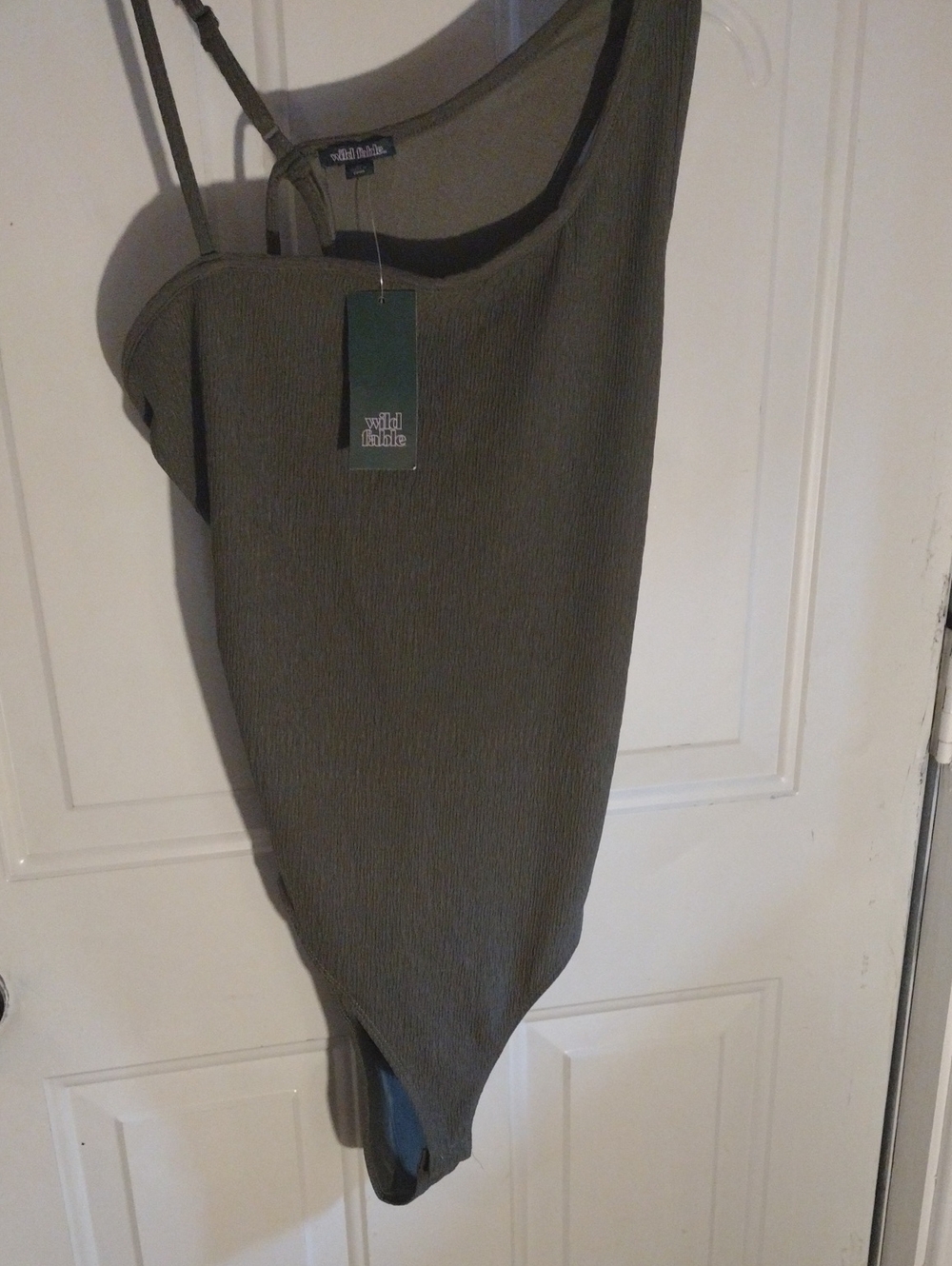 wild fable Olive Green Ribbed One-Shoulder Bodysuit